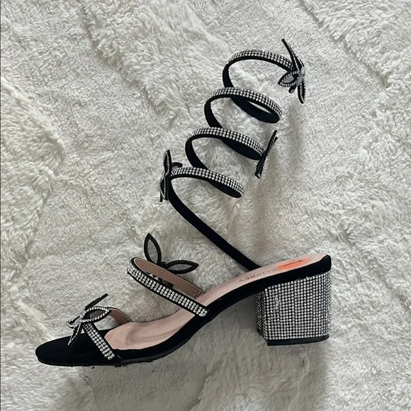 Black Rhinestone Wrap Heels - Picture 1 of 6